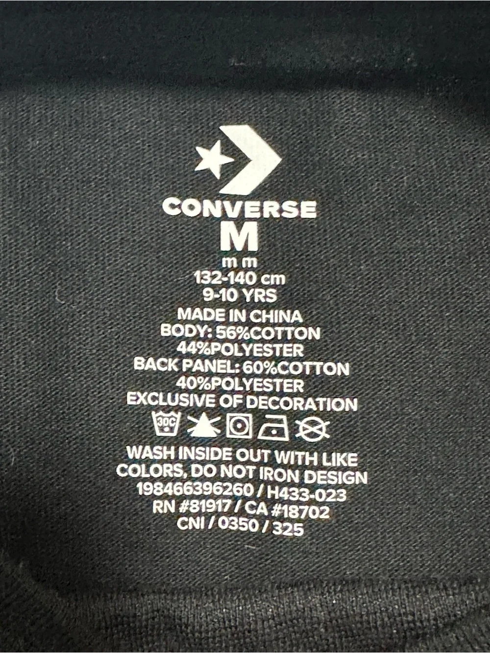 Converse Boys Shirt Short Sleeve Black - Size Medium (M) 9-10 Years NWT